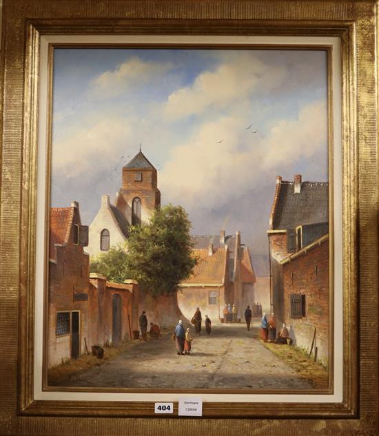 F. Van Dam, oil on board, Dutch street scene, signed, 60 x 50cm